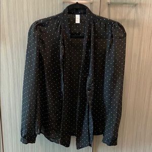 Polka dot chiffon tie blouse